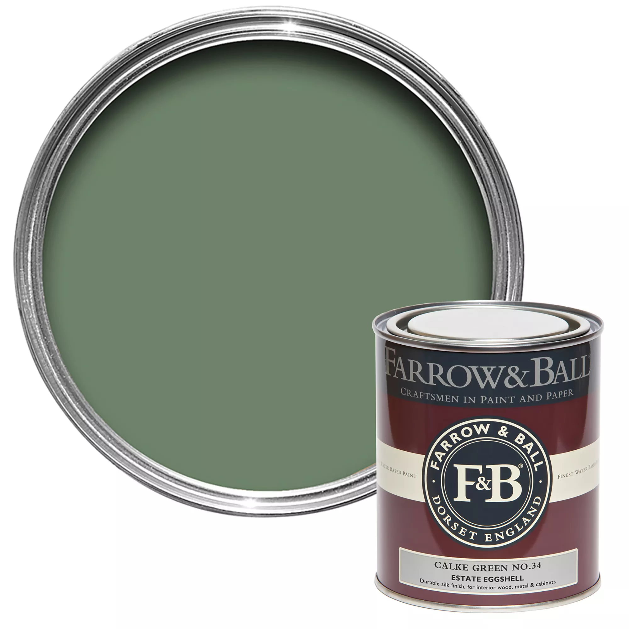 Farrow & Ball Estate Calke Green No.34 Eggshell Paint, 750ml 3 Farrow & Ball Estate Calke Green No.34 Eggshell Paint, 750ml