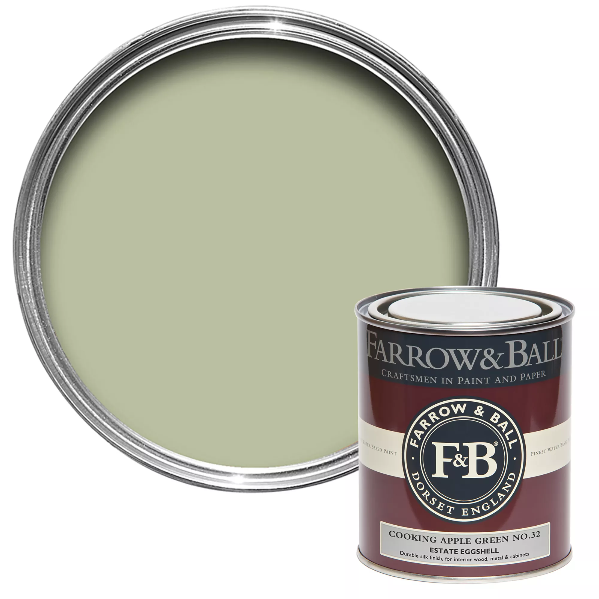 Farrow & Ball Estate Cooking Apple Green No.32 Eggshell Paint, 750ml 3 Farrow & Ball Estate Cooking Apple Green No.32 Eggshell Paint, 750ml