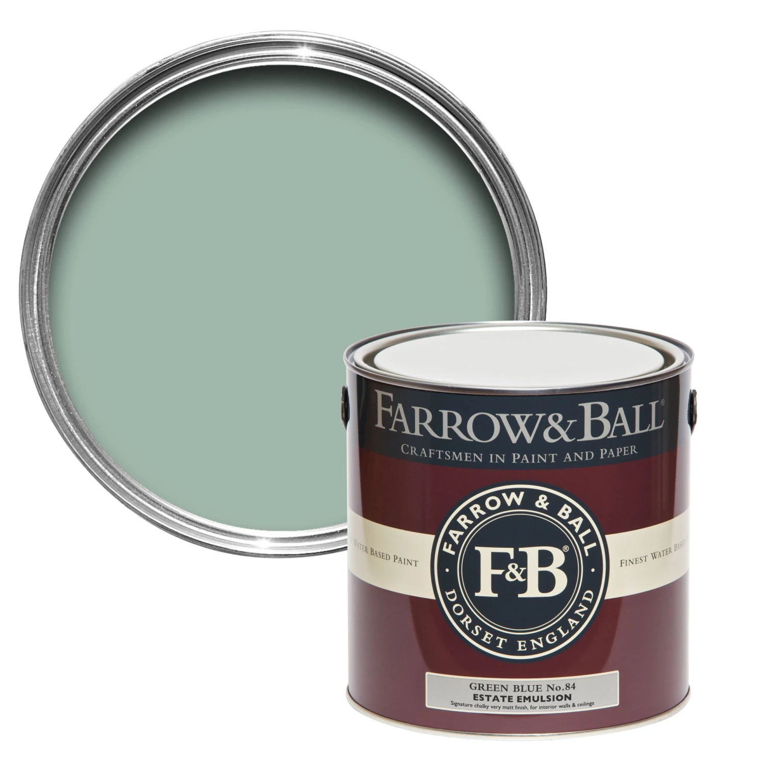 Farrow & Ball Estate Green Blue No.84 Matt Emulsion Paint, 2.5L 3 Farrow & Ball Estate Green Blue No.84 Matt Emulsion Paint, 2.5L