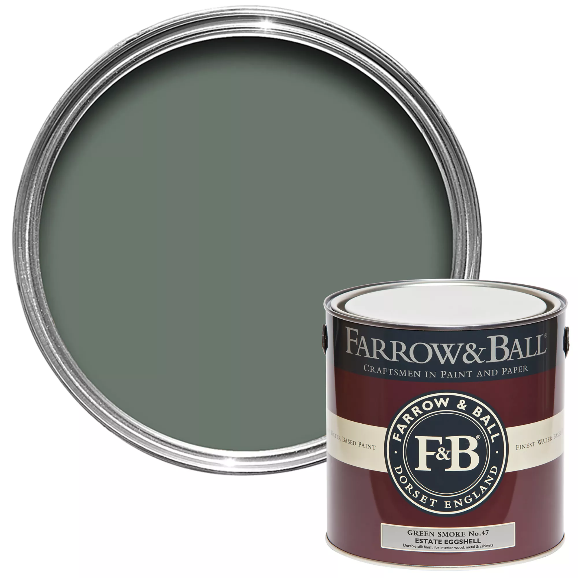 Farrow & Ball Estate Green Smoke No.47 Eggshell Paint, 2.5L 3 Farrow & Ball Estate Green Smoke No.47 Eggshell Paint, 2.5L