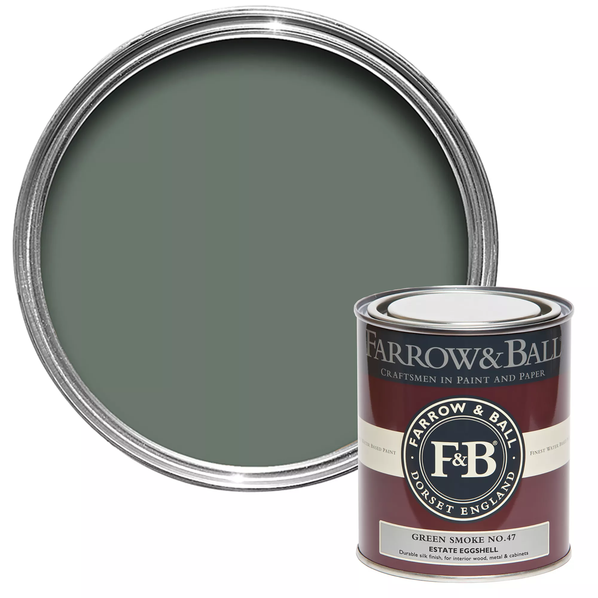 Farrow & Ball Estate Green Smoke No.47 Eggshell Paint, 750ml 3 Farrow & Ball Estate Green Smoke No.47 Eggshell Paint, 750ml