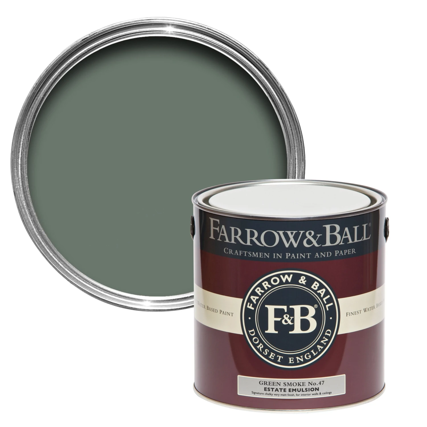 Farrow & Ball Estate Green Smoke No.47 Matt Emulsion Paint, 2.5L 3 Farrow & Ball Estate Green Smoke No.47 Matt Emulsion Paint, 2.5L