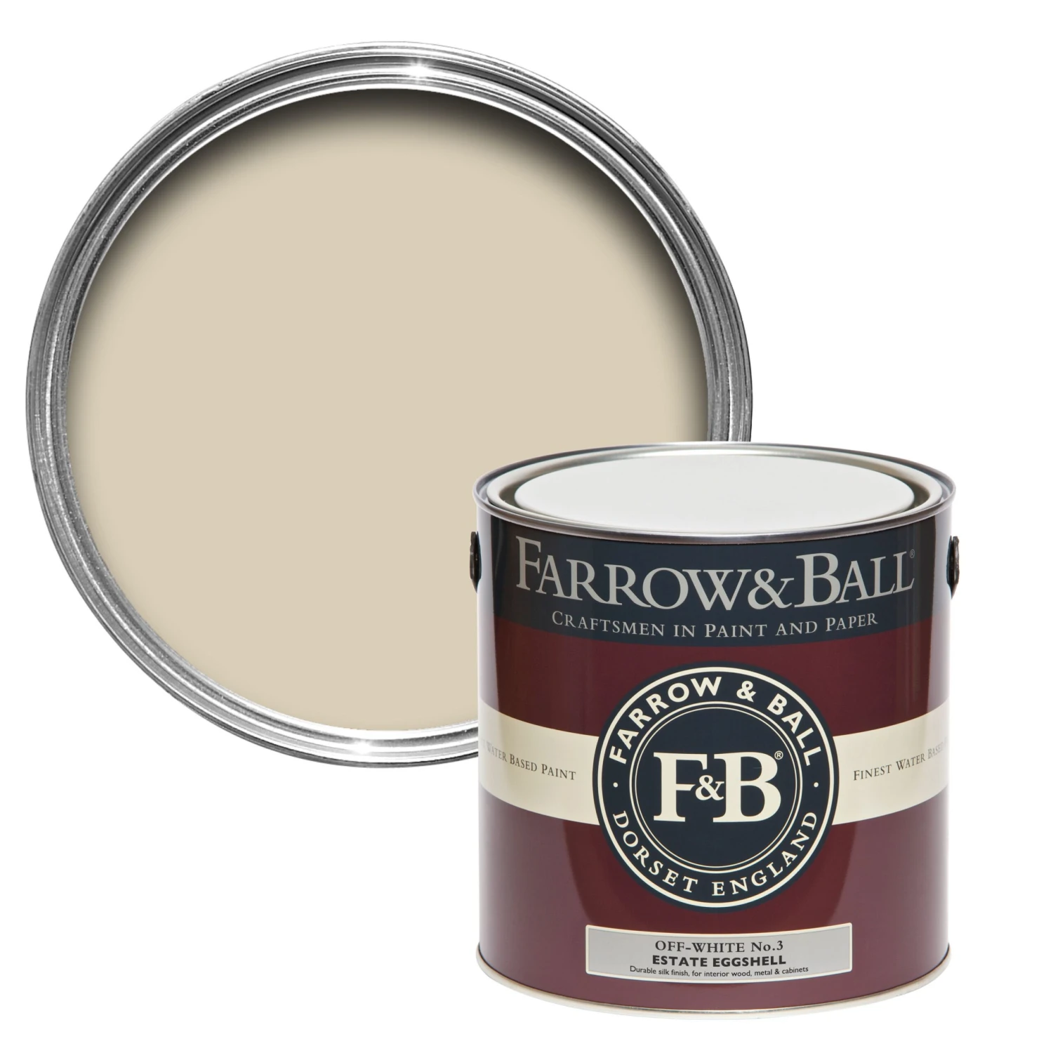 Farrow & Ball Estate Off White No.3 Eggshell Metal & Wood Paint, 2.5L 3 Farrow & Ball Estate Off White No.3 Eggshell Metal & Wood Paint, 2.5L