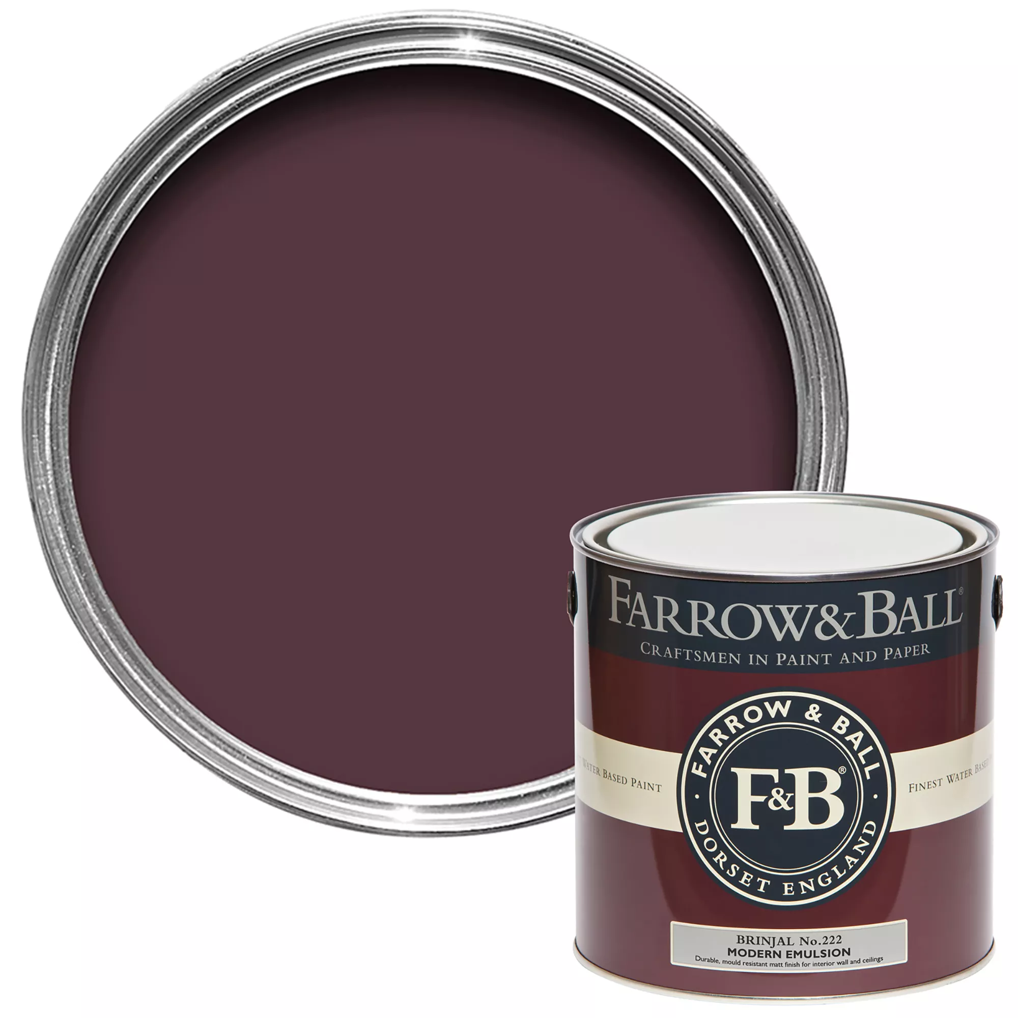 Farrow & Ball Modern Brinjal No.222 Matt Emulsion Paint, 2.5L 3 Farrow & Ball Modern Brinjal No.222 Matt Emulsion Paint, 2.5L