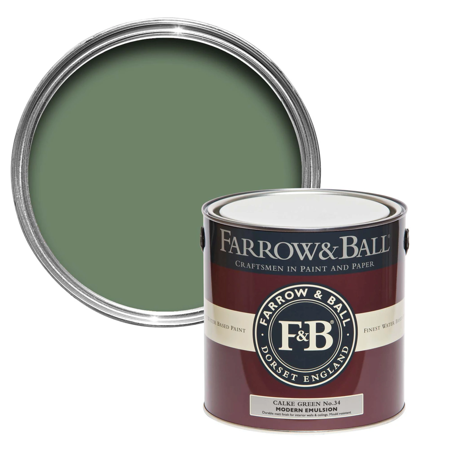 Farrow & Ball Modern Calke Green No.34 Matt Emulsion Paint, 2.5L 3 Farrow & Ball Modern Calke Green No.34 Matt Emulsion Paint, 2.5L