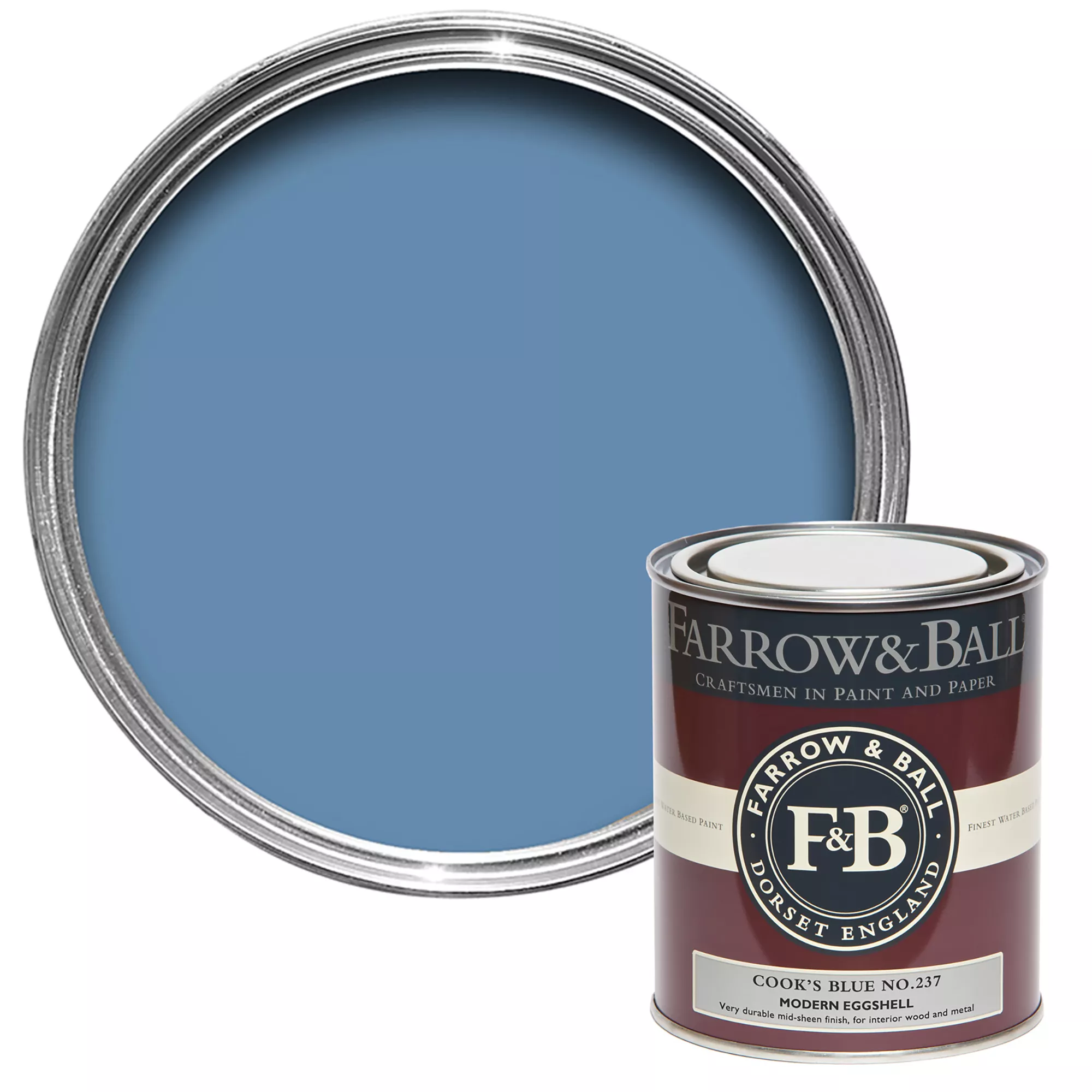 Farrow & Ball Modern Cook's Blue No.237 Eggshell Paint, 750ml 3 Farrow & Ball Modern Cook's Blue No.237 Eggshell Paint, 750ml