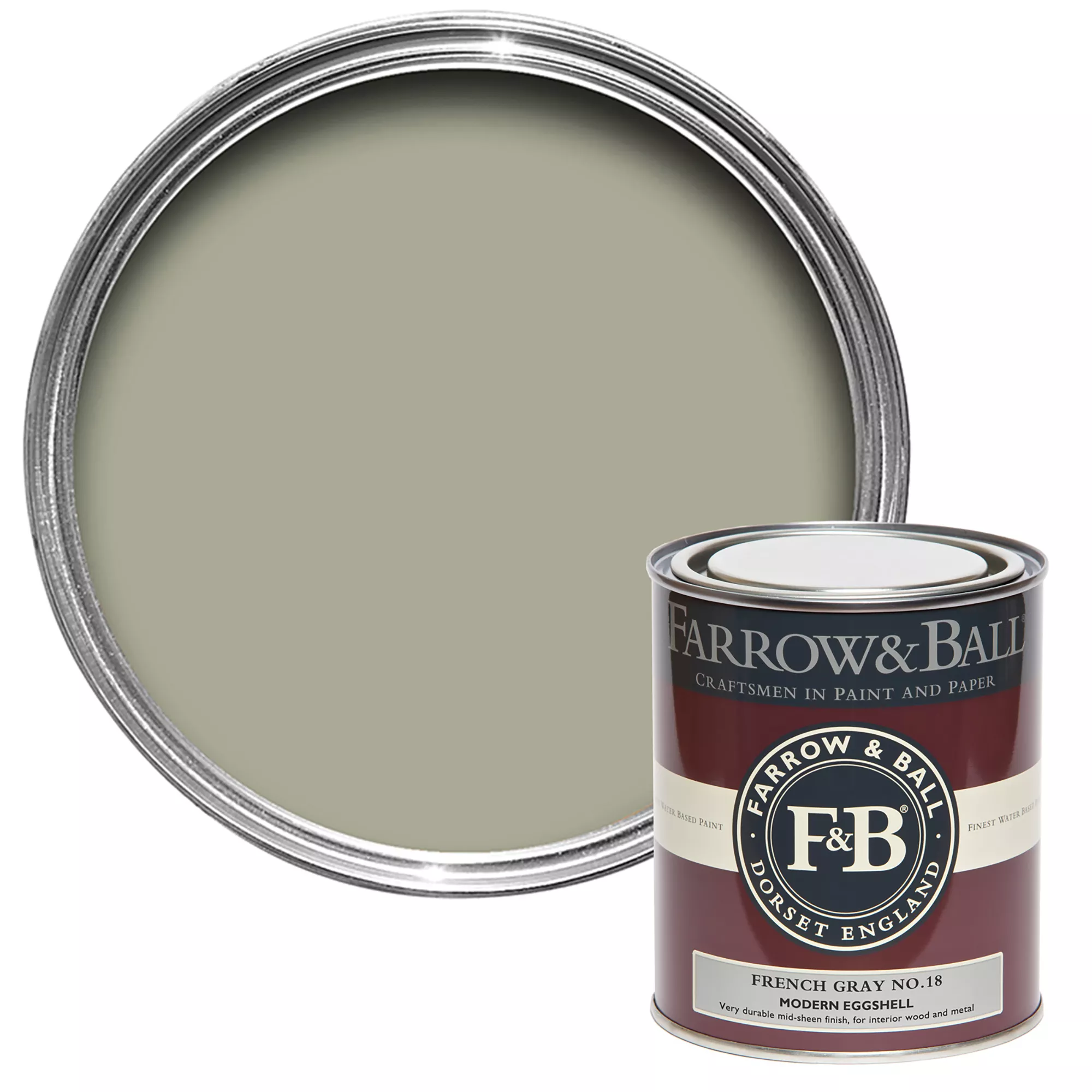 Farrow & Ball Modern French Gray No.18 Eggshell Paint, 750ml 3 Farrow & Ball Modern French Gray No.18 Eggshell Paint, 750ml