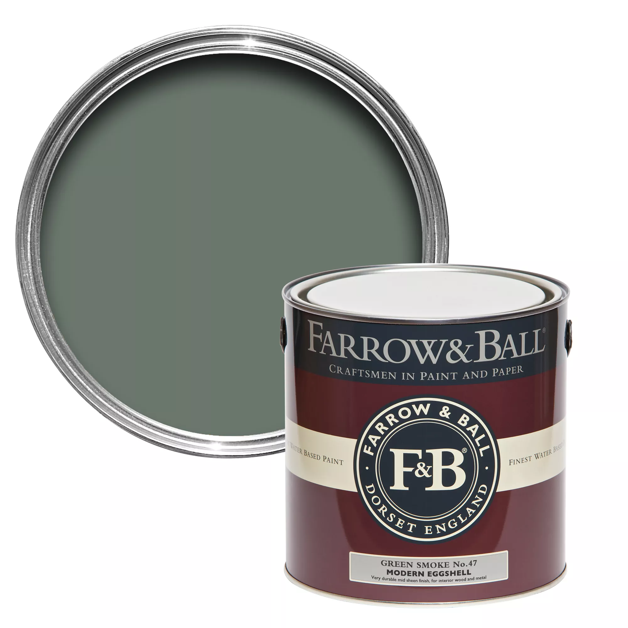 Farrow & Ball Modern Green Smoke No.47 Eggshell Paint, 2.5L 3 Farrow & Ball Modern Green Smoke No.47 Eggshell Paint, 2.5L