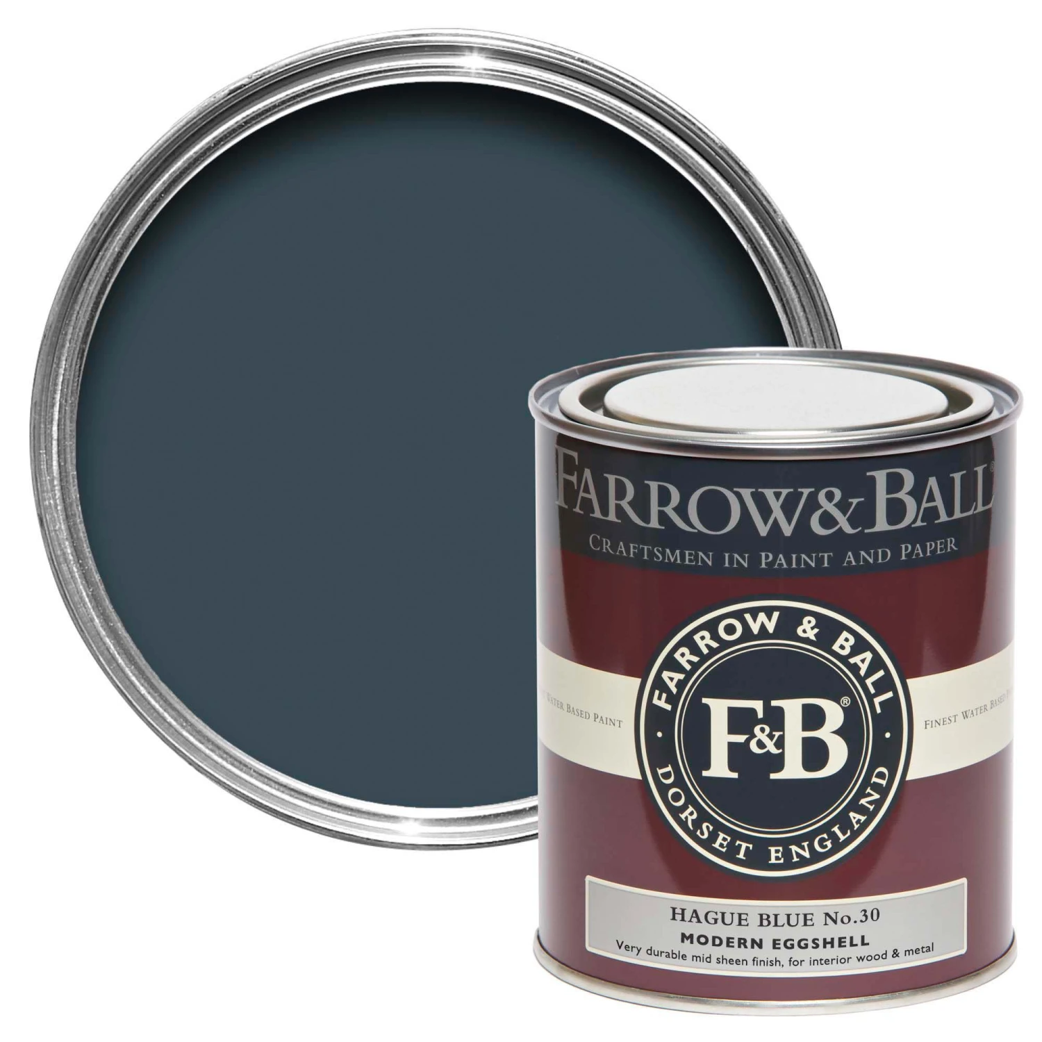Farrow & Ball Modern Hague Blue No.30 Eggshell Paint, 750ml 3 Farrow & Ball Modern Hague Blue No.30 Eggshell Paint, 750ml