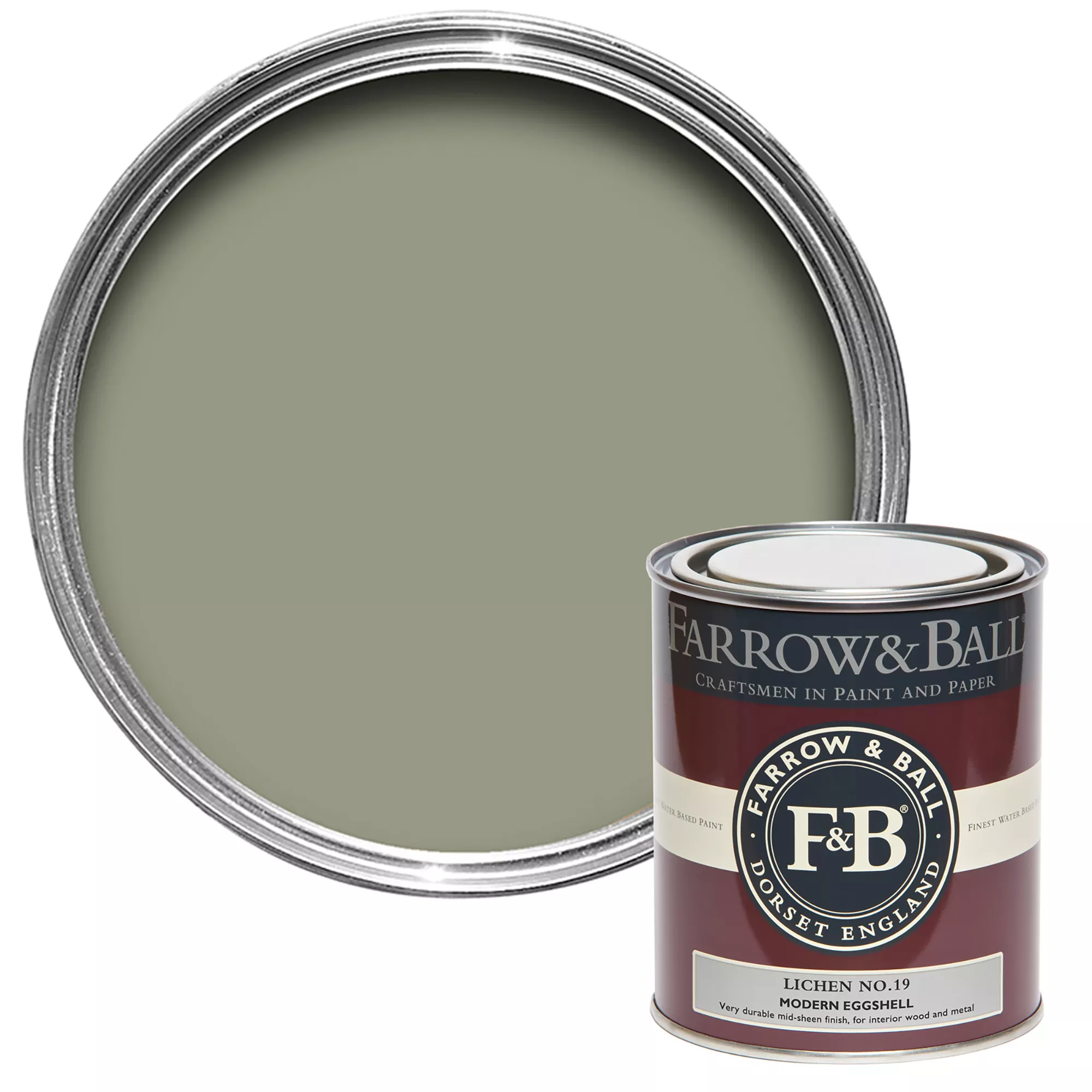 Farrow & Ball Modern Lichen No.19 Eggshell Paint, 750ml 2 Farrow & Ball Modern Lichen No.19 Eggshell Paint, 750ml