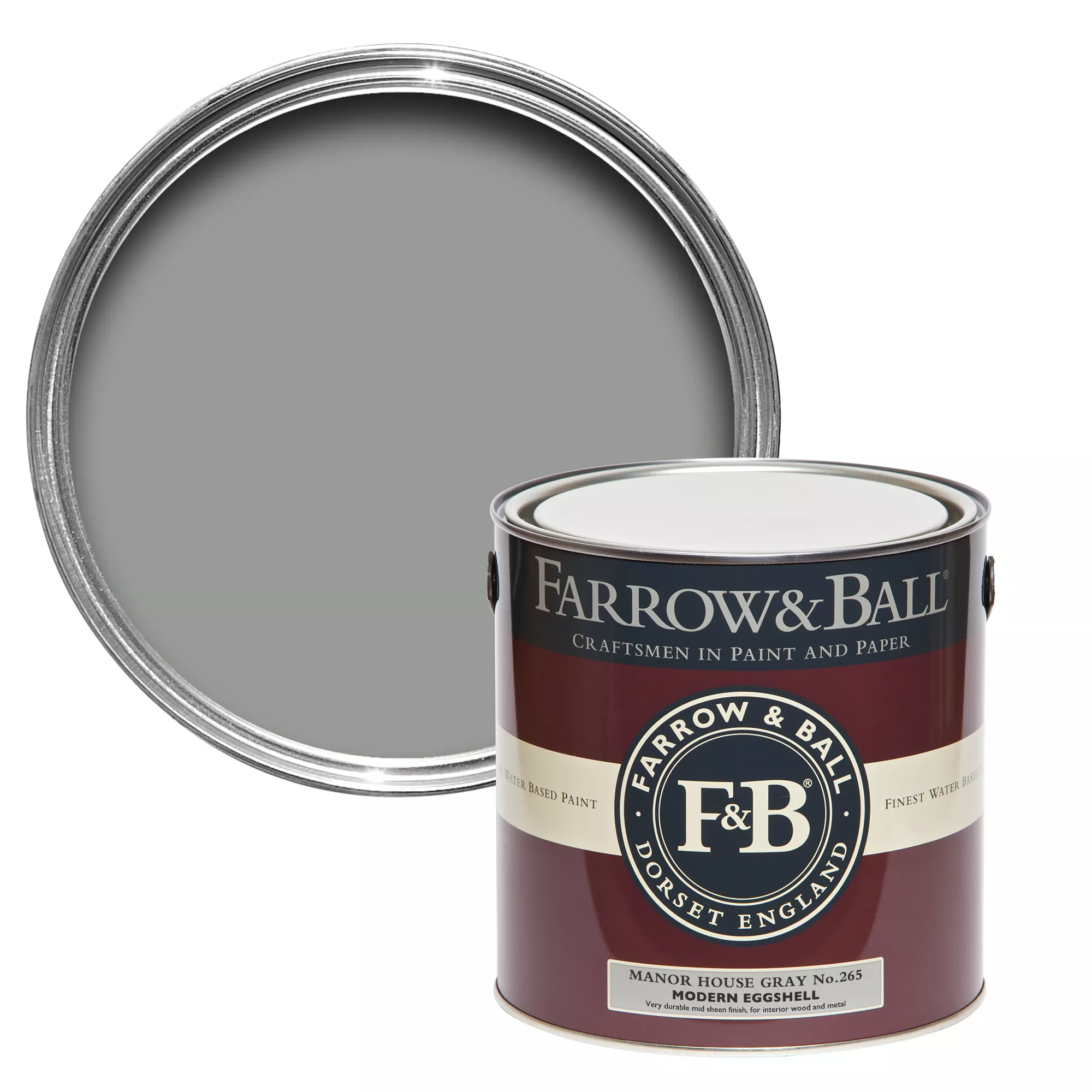 Farrow & Ball Modern Manor House Gray No.265 Eggshell Paint, 2.5L 3 Farrow & Ball Modern Manor House Gray No.265 Eggshell Paint, 2.5L
