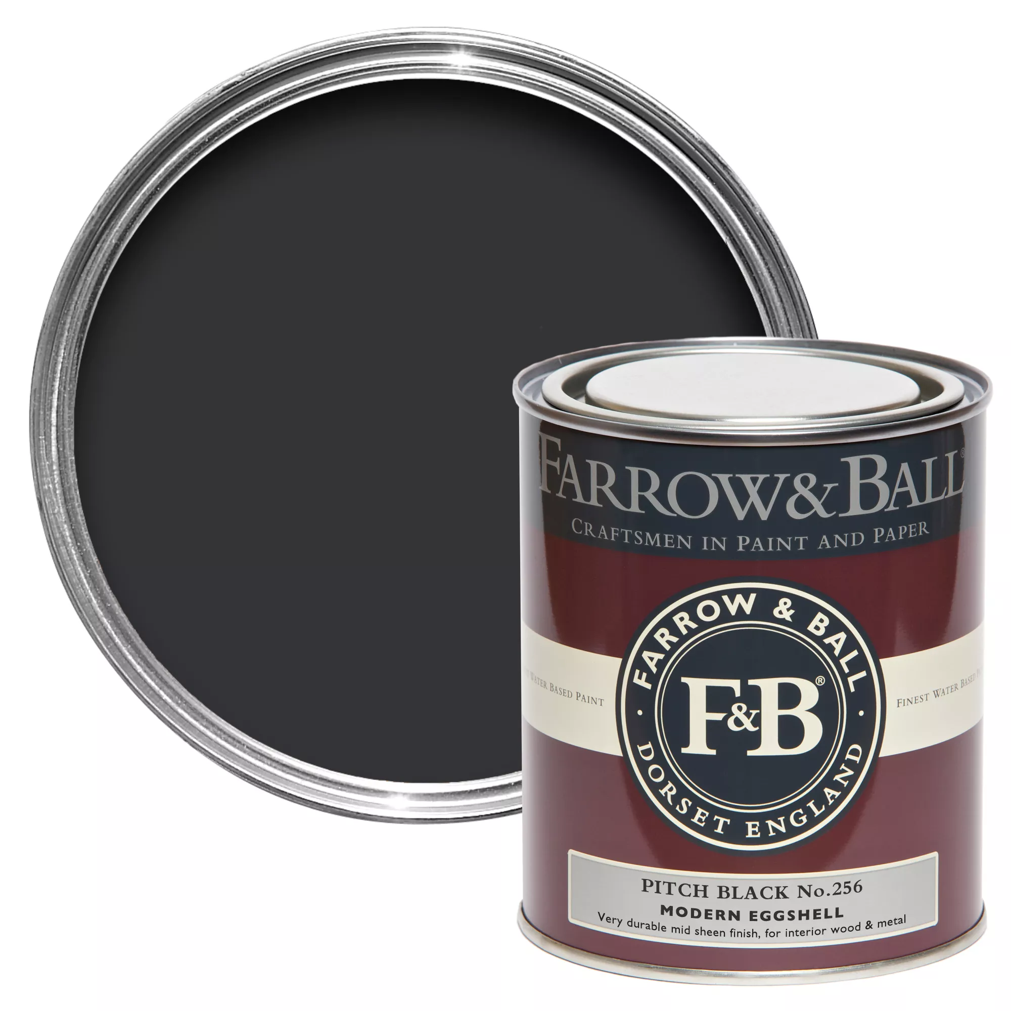 Farrow & Ball Modern Pitch Black No.256 Eggshell Paint, 750ml 3 Farrow & Ball Modern Pitch Black No.256 Eggshell Paint, 750ml
