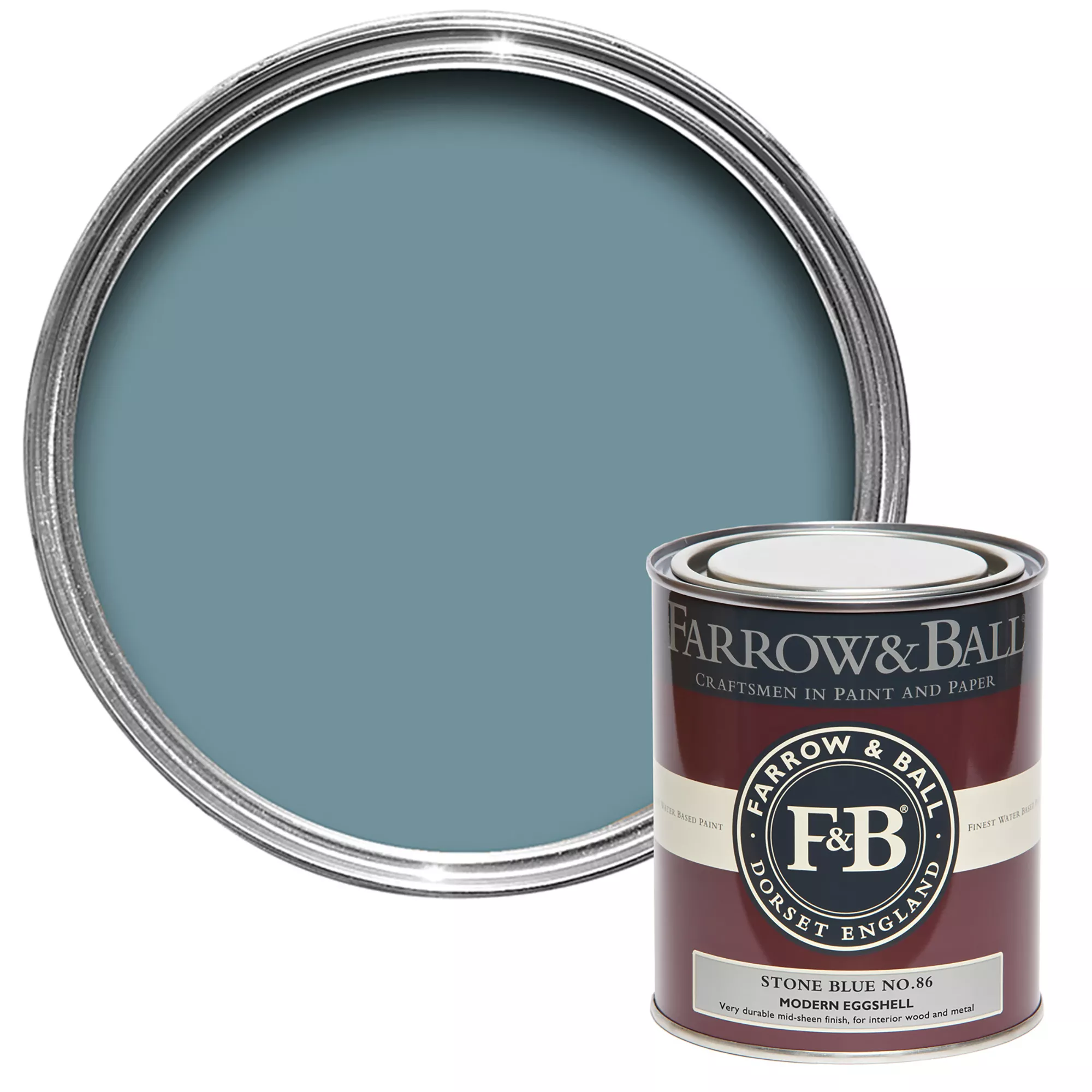 Farrow & Ball Modern Stone Blue No.86 Eggshell Paint, 750ml 3 Farrow & Ball Modern Stone Blue No.86 Eggshell Paint, 750ml