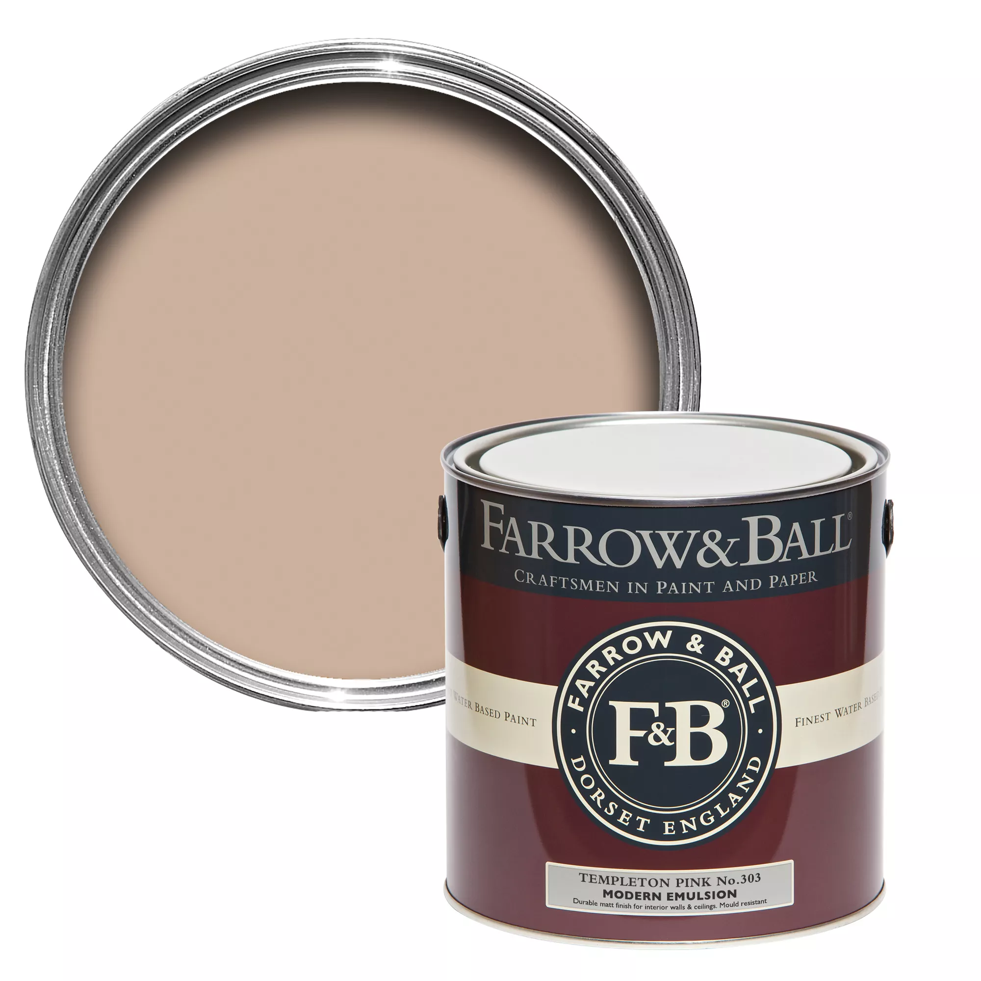 Farrow & Ball Modern Templeton Pink No.303 Matt Emulsion Paint, 2.5L 3 Farrow & Ball Modern Templeton Pink No.303 Matt Emulsion Paint, 2.5L