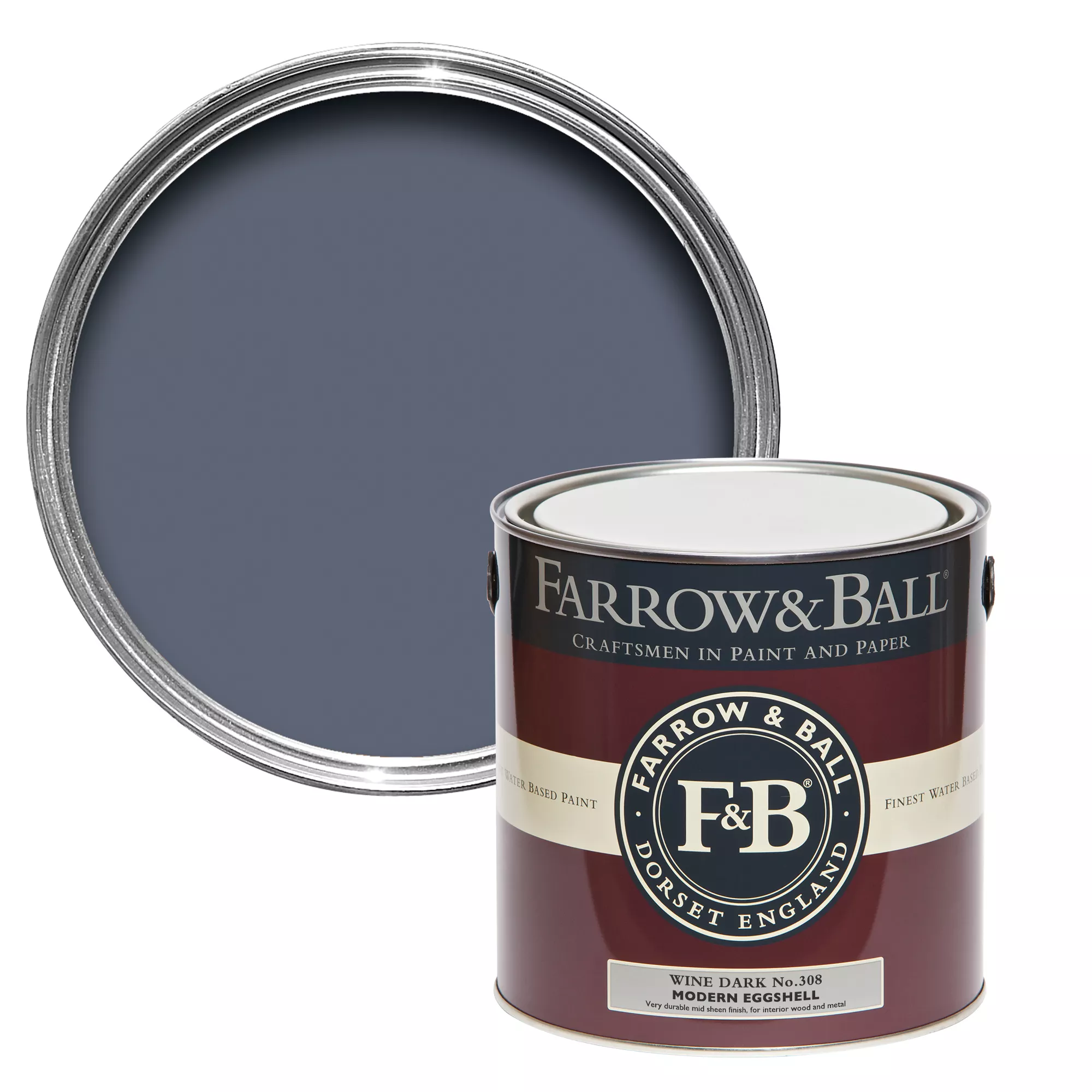 Farrow & Ball Modern Wine Dark No.308 Eggshell Paint, 2.5L 3 Farrow & Ball Modern Wine Dark No.308 Eggshell Paint, 2.5L
